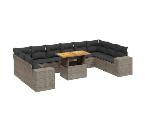 11-Daļīgs Dārza Dīvāna Komplekts Ar Matračiem, Pelēks Pe Pinums Vidaxl