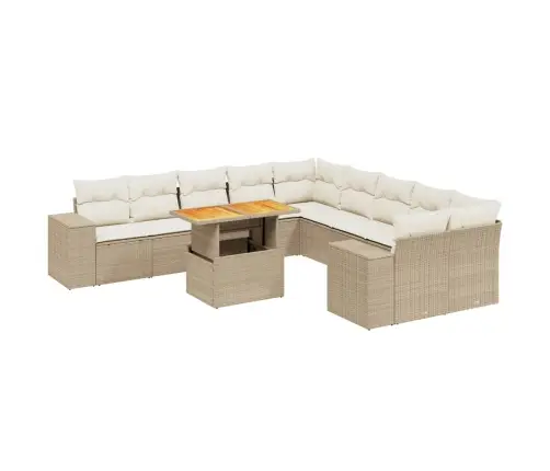 11-Daļīgs Dārza Dīvāna Komplekts, Matrači, Bēša Pe Rotangpalma Vidaxl