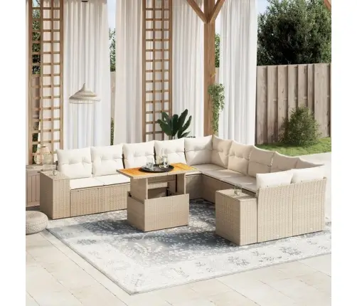 11-Daļīgs Dārza Dīvāna Komplekts, Matrači, Bēša Pe Rotangpalma Vidaxl