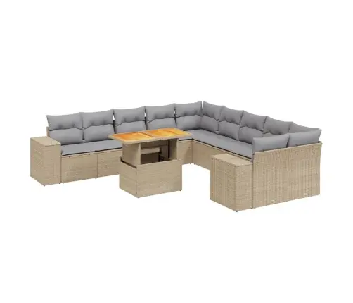 Sodo Komplektas Su Pagalvėlėmis, 11 Dalių, Smėlio, Poliratanas