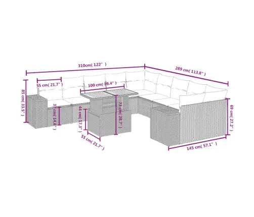 Sodo Komplektas Su Pagalvėlėmis, 11 Dalių, Smėlio, Poliratanas