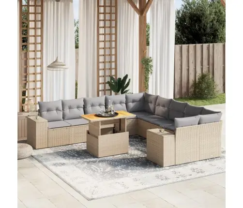 Sodo Komplektas Su Pagalvėlėmis, 11 Dalių, Smėlio, Poliratanas