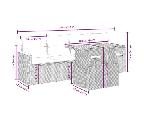 5-Daļīgs Dārza Dīvāna Komplekts Ar Matračiem, Pe Rotangpalma Vidaxl