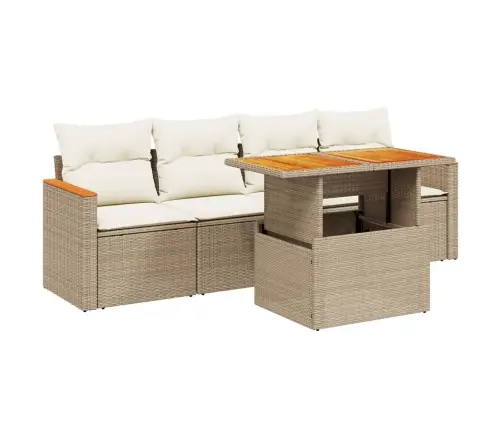 5-Daļīgs Dārza Dīvāna Komplekts, Matrači, Bēša Pe Rotangpalma Vidaxl