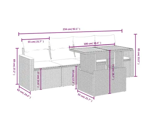 5-Daļīgs Dārza Dīvāna Komplekts, Matrači, Bēša Pe Rotangpalma Vidaxl