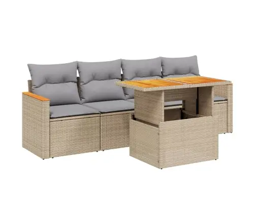 5-Daļīgs Dārza Dīvāna Komplekts, Matrači, Bēša Pe Rotangpalma Vidaxl