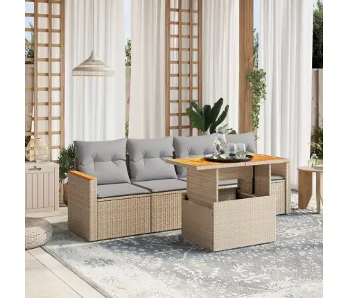 5-Daļīgs Dārza Dīvāna Komplekts, Matrači, Bēša Pe Rotangpalma Vidaxl