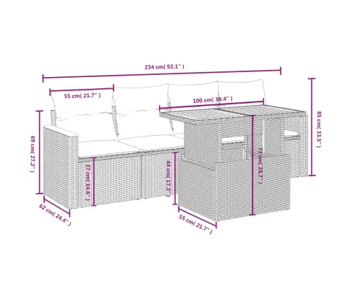 5-Daļīgs Dārza Dīvāna Komplekts Ar Matračiem, Pelēks Pe Pinums Vidaxl