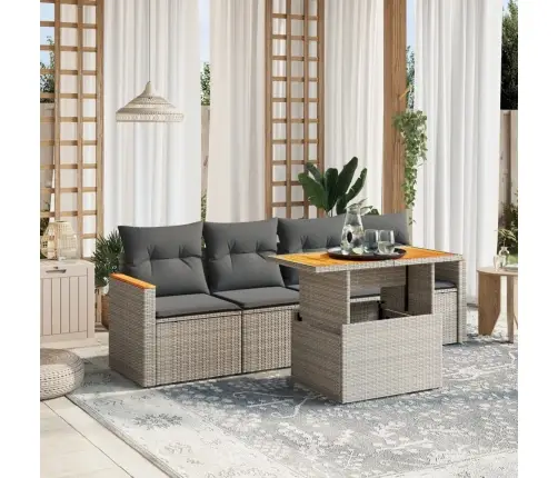 5-Daļīgs Dārza Dīvāna Komplekts Ar Matračiem, Pelēks Pe Pinums Vidaxl