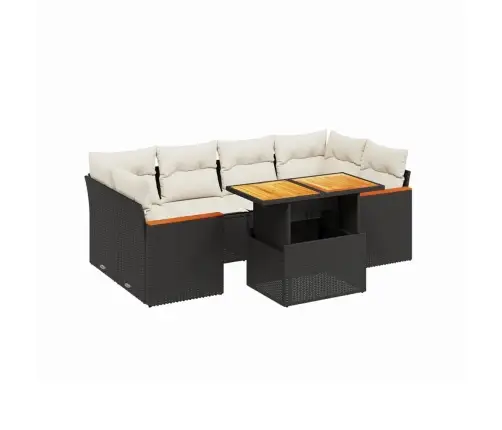 Sofos Komplektas Su Pagalvėlėmis, 7 Dalių, Juodas, Poliratanas