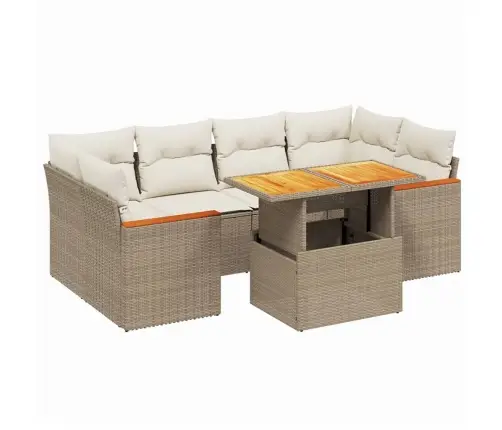 7-Daļīgs Dārza Dīvāna Komplekts, Matrači, Bēša Pe Rotangpalma Vidaxl