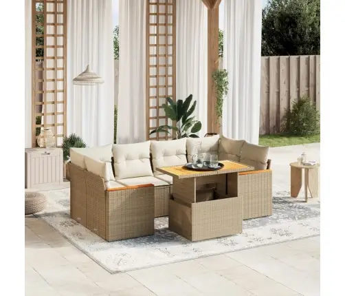 7-Daļīgs Dārza Dīvāna Komplekts, Matrači, Bēša Pe Rotangpalma Vidaxl