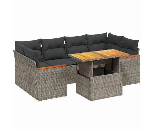 7-Daļīgs Dārza Dīvāna Komplekts, Matrači, Pelēka Pe Rotangpalma Vidaxl