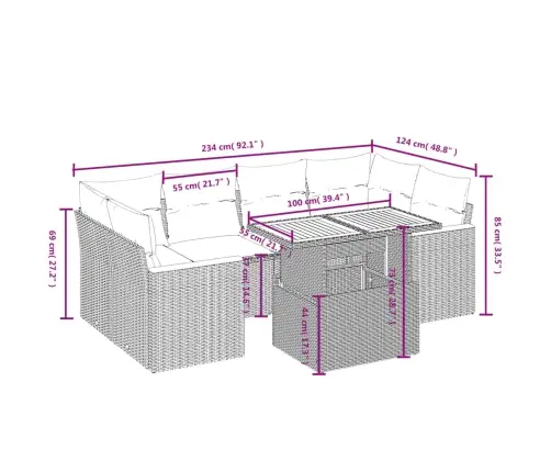 7-Daļīgs Dārza Dīvāna Komplekts, Matrači, Pelēka Pe Rotangpalma Vidaxl