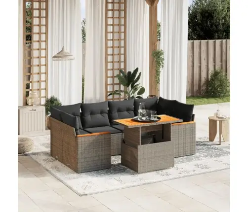 7-Daļīgs Dārza Dīvāna Komplekts, Matrači, Pelēka Pe Rotangpalma Vidaxl