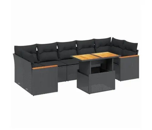 Sofos Komplektas Su Pagalvėlėmis, 8 Dalių, Juodas, Poliratanas