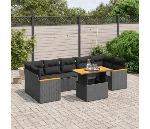 Sofos Komplektas Su Pagalvėlėmis, 8 Dalių, Juodas, Poliratanas