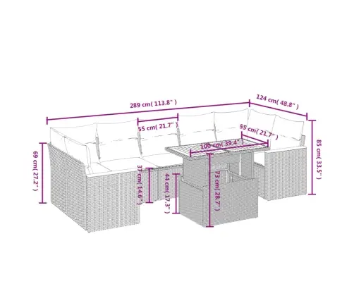 8-Daļīgs Dārza Dīvāna Komplekts, Matrači, Melna Pe Rotangpalma Vidaxl