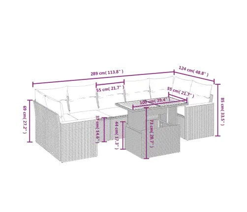 8-Osaline Aiadiivani Komplekt Patjadega, Beež, Polürotang