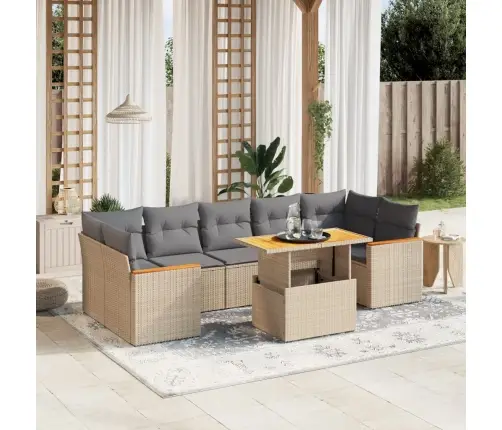 8-Daļīgs Dārza Dīvāna Komplekts, Matrači, Bēša Pe Rotangpalma Vidaxl