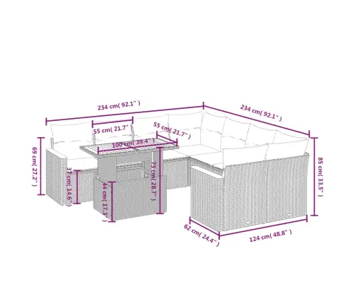 9-Daļīgs Dārza Dīvāna Komplekts, Matrači, Melna Pe Rotangpalma Vidaxl