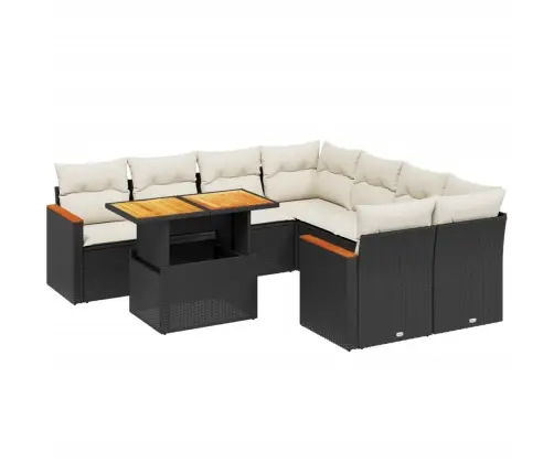 9-Daļīgs Dārza Dīvāna Komplekts, Matrači, Melna Pe Rotangpalma Vidaxl