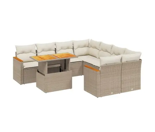 Sodo Komplektas Su Pagalvėlėmis, 9 Dalių, Smėlio, Poliratanas