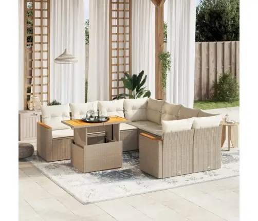 Sodo Komplektas Su Pagalvėlėmis, 9 Dalių, Smėlio, Poliratanas