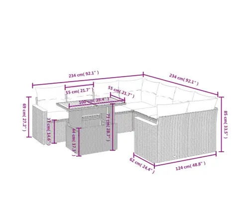 9-Osaline Aiadiivani Komplekt Patjadega, Beež, Polürotang