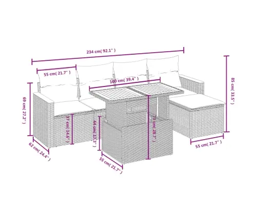 6-Daļīgs Dārza Dīvāna Komplekts, Matrači, Melna Pe Rotanpalma Vidaxl