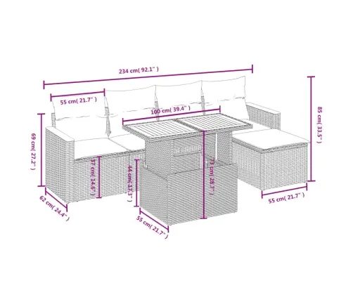 6-Osaline Aiadiivani Komplekt Patjadega, Beež, Polürotang