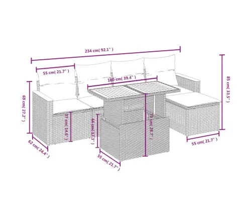 6-Daļīgs Dārza Dīvāna Komplekts Ar Matračiem, Pelēks Pe Pinums Vidaxl