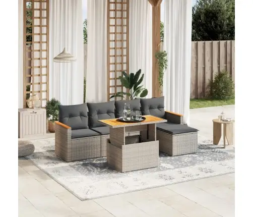 6-Daļīgs Dārza Dīvāna Komplekts Ar Matračiem, Pelēks Pe Pinums Vidaxl