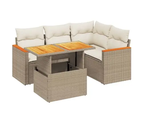 5-Daļīgs Dārza Dīvāna Komplekts, Matrači, Bēša Pe Rotangpalma Vidaxl