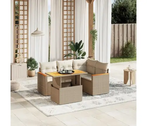 5-Daļīgs Dārza Dīvāna Komplekts, Matrači, Bēša Pe Rotangpalma Vidaxl