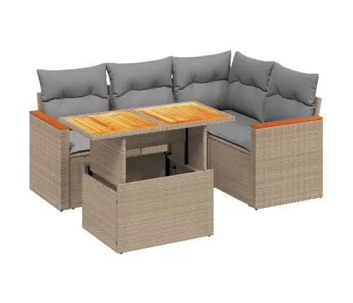 Sofos Komplektas Su Pagalvėlėmis, 5 Dalių, Smėlio, Poliratanas