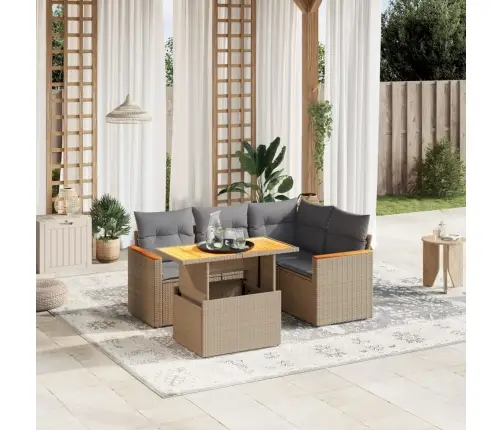 Sofos Komplektas Su Pagalvėlėmis, 5 Dalių, Smėlio, Poliratanas