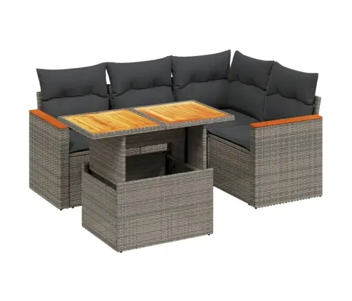 5-Daļīgs Dārza Dīvāna Komplekts Ar Matračiem, Pelēks Pe Pinums Vidaxl