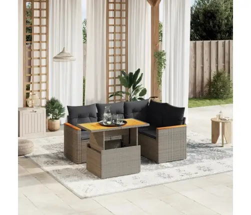 5-Daļīgs Dārza Dīvāna Komplekts Ar Matračiem, Pelēks Pe Pinums Vidaxl