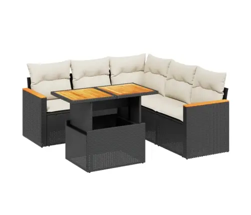 Sofos Komplektas Su Pagalvėlėmis, 6 Dalių, Juodas, Poliratanas