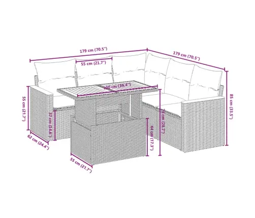 Sofos Komplektas Su Pagalvėlėmis, 6 Dalių, Juodas, Poliratanas