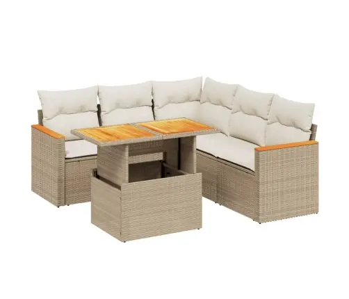 6-Daļīgs Dārza Dīvāna Komplekts, Matrači, Bēša Pe Rotangpalma Vidaxl