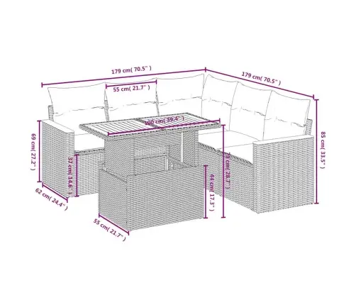 6-Daļīgs Dārza Dīvāna Komplekts, Matrači, Bēša Pe Rotangpalma Vidaxl