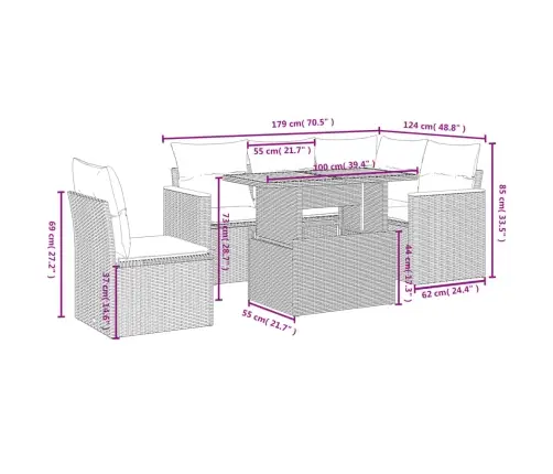 6-Osaline Aiadiivani Komplekt Patjadega, Hall, Polürotang