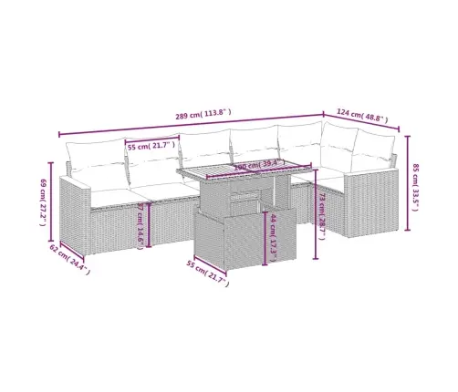 7-Daļīgs Dārza Dīvāna Komplekts, Matrači, Bēša Pe Rotangpalma Vidaxl