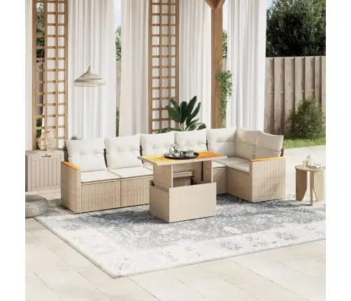 7-Daļīgs Dārza Dīvāna Komplekts, Matrači, Bēša Pe Rotangpalma Vidaxl