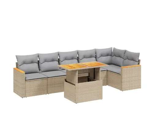 7-Daļīgs Dārza Dīvāna Komplekts, Matrači, Bēša Pe Rotangpalma Vidaxl 7-Daļīgs Dārza Dīvāna Komplekts, Matrači, Bēša Pe Rotangpalma Vidaxl