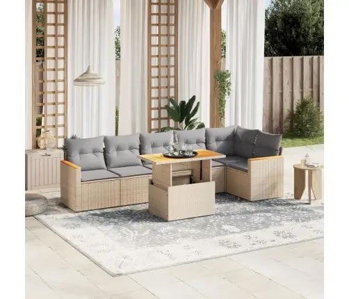 7-Daļīgs Dārza Dīvāna Komplekts, Matrači, Bēša Pe Rotangpalma Vidaxl 7-Daļīgs Dārza Dīvāna Komplekts, Matrači, Bēša Pe Rotangpalma Vidaxl