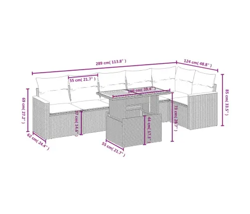 7-Daļīgs Dārza Dīvāna Komplekts, Matrači, Pelēka Pe Rotangpalma Vidaxl