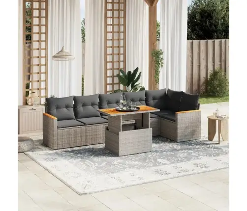 7-Daļīgs Dārza Dīvāna Komplekts, Matrači, Pelēka Pe Rotangpalma Vidaxl